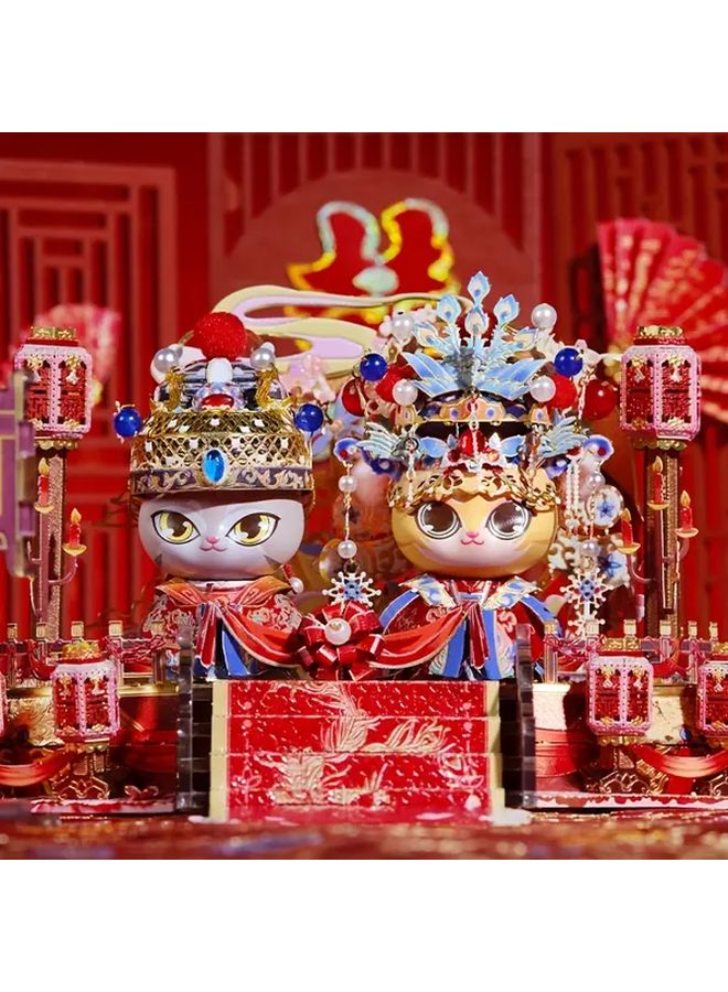 حُب القط لغز معدني ثلاثي الأبعاد افعلها بنفسك زينة على الطراز الصيني التقليدي حُلي حمراء وزرقاء وذهبية - Image 3